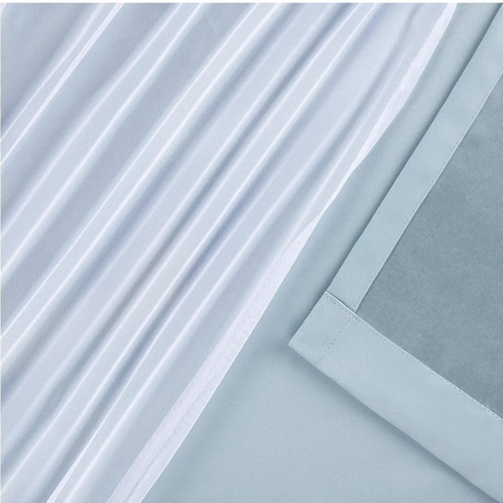 Light Blue and White Layered Grommet Window Curtains